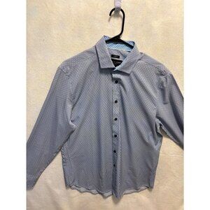 Pronto Uomo Mens Modern Fit Blue & White Stripe Button-Up Shirt M